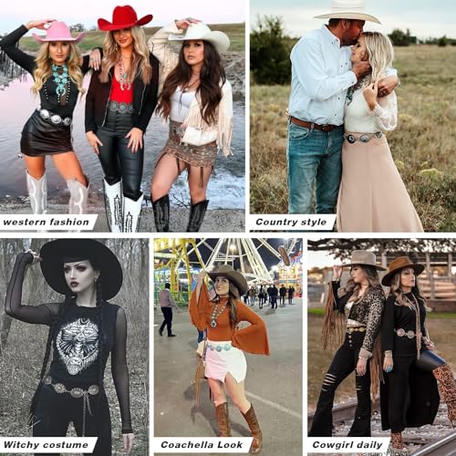 XZQTIVE Women Boho Chain Belts For Dresses Jeans Western Cowgirl Waist Links Belt Adjustable Metal Concho Belt - size: Fit Waist upto 36inches, style: Matter Silver