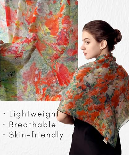 PoeticEHome Cashmere Scarf Wrap 36"x36" - Featherlight & Wrinkle-Free Artistic Square Shawl for Travel & Office, Gift Ready - color: Island Garden - 36"