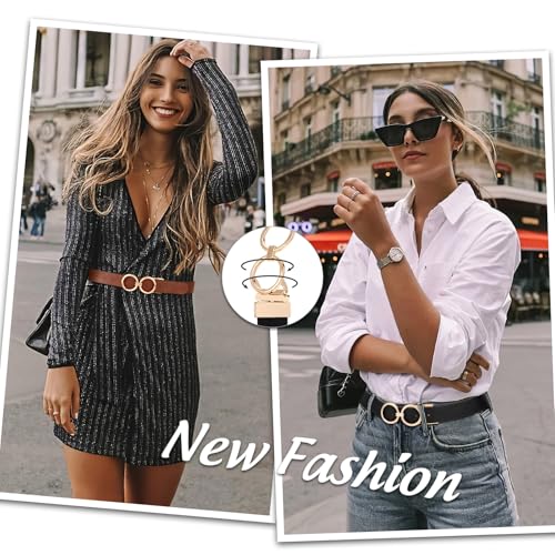 JASGOOD Women Leather Belt,Reversible Belt,Leather Waist Belt for Jeans Dress with Gold Double O Ring Rotate Buckle - color: D-black+brwon(shinny Gold Buckle), size: Length 45":Fit Size 37"-43"