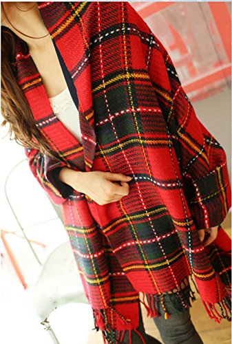 Wander Agio Women's Fashion Long Shawl Big Grid Winter Warm Lattice Large Scarf - color: Red Blue