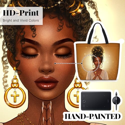 African American Women Tote Bag Black Shoulder Handbag For Women Fit Work Beach Labtops With Zip - color: Black Women 28