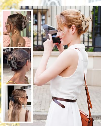 4 PCS Bow Hair Clips Bow Claw Clip for Women, Large Hair Claw Clips for Thin Thick Long Hair Cute Nonslip Bows (Black+Grey+Dark Brown+Light Brown) - color: Black+Grey+Dark Brown+Light Brown