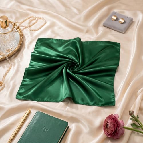 SATINIOR 35 Inch Silky Head Scarf 2 Pcs Large Square Neck Scarf Sleeping Hair Wrapping Satin Bandana for Women - color: Emerald Green, style: Classic