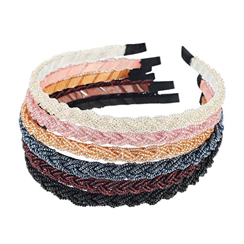 MTLEE 6 Pieces Beaded Headbands for Women Sparkly Crystal Beaded Hair Hoop Hairbands Multiple Color Hair Accessories Head Bands Christmas Gift(Classic Colors) - color: Classic Colors