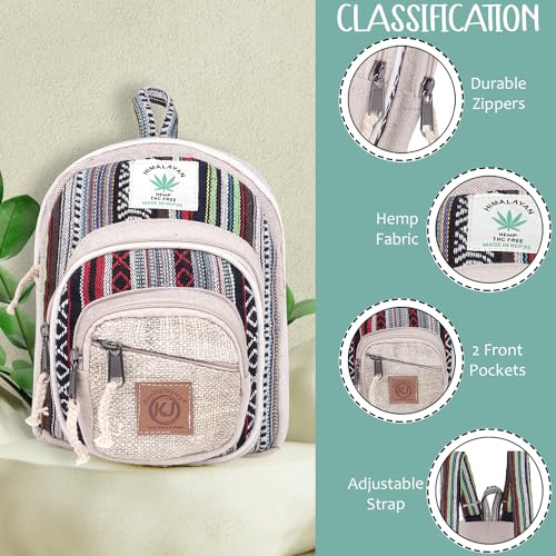 Small Lightweight Minipack Daypack Handmade Himalayan Hemp Travel, Hiking, Purse for Men, Women (Side Zipper) - size: Small