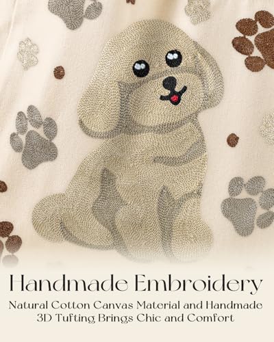 Miss Adola Embroidery Tote Bag with Pocket & Buckle - Reusable Canvas Tote for Women Cute Aesthetic Work Shopping Grocery Bag - style: Dog