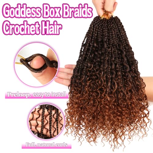 Goddess Boho Box Braids Crochet Hair-8 Packs 14 Inch Crochet Box Braids for Black Women Pre Looped (T30, 14 Inch (Pack of 8)) - color: T30, size: 14 Inch (Pack of 8)