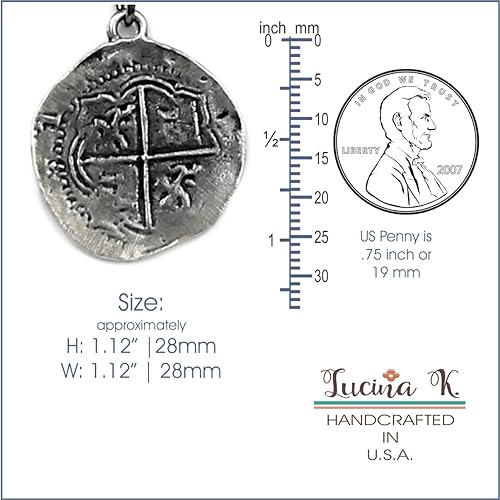Antique Finished Pieces of Eight Coin Necklace Pewter Replica of Spanish Coin - Pirate's Treasure Necklace - Handcrafted in USA - style: 20 Inch Chain Length