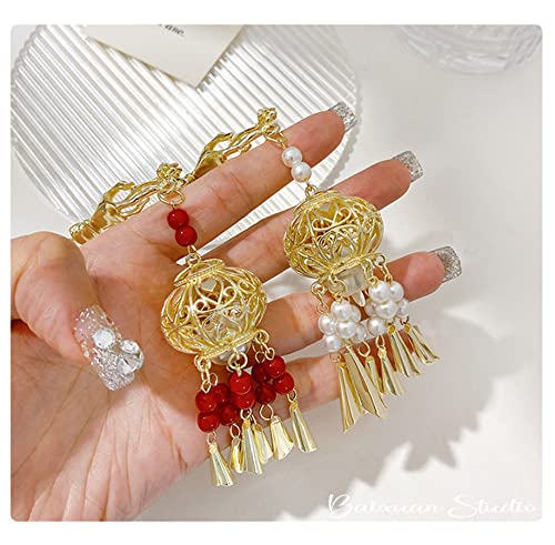 Lantern Light Tassel Hairpins Hair Stick Chinese Coiled Hair Antique Hair Pin Hair Accessories for Women 1 PC Red Bead - color: Red Bead