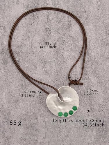 Jeilwiy Leather Necklace for Women Funky Necklace Choker String Cord Necklace with Pendant Boho Style Jewelry - style: Silver & Green Turquoise