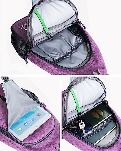 WATERFLY Small Hiking Sling Bag: Crossbody Sling Backpack Chest Bag Daypack for Men Women with Skin-Friendly Shoulder Strap - color: Purple(other Style)