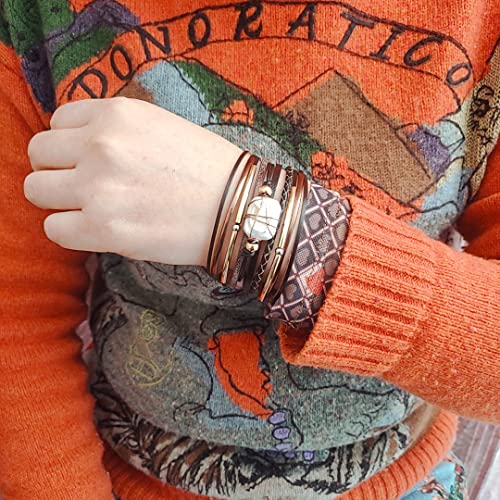 GelConnie Leather Cuff Bracelet Baroque Pearl Wrap Bracelet Gorgeous Gold Tube Bangle Boho Bracelet Bohemian Wristband Jewelry Gift for Women Wife - color: Leather Cuff Bracelet-Brown