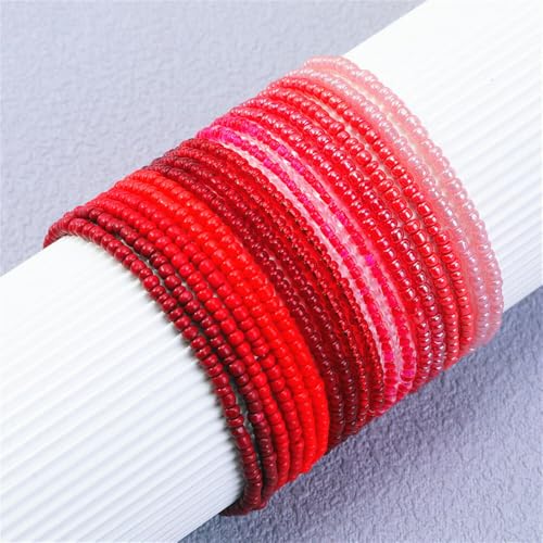 Fuqimanman2020 18Pcs Boho Stackable Beaded Bracelets for Women Colorful Handmade Multilayered Rice Beads Anklets Set Summer Beach Bohemian Jewelry Gift - color: Style 2 Red