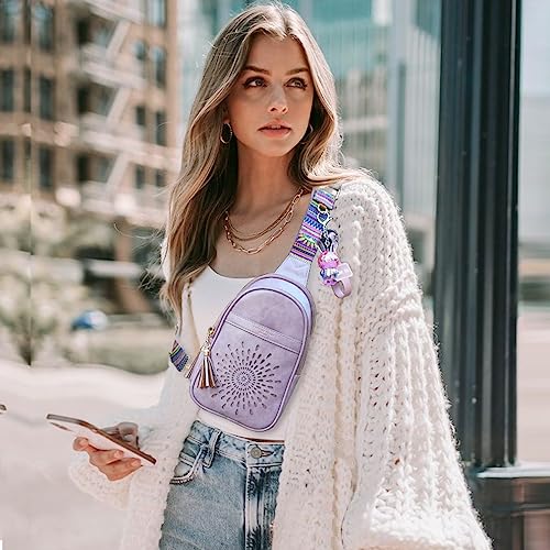 APHISON Small Sling Bag Fanny Packs Cell Phone Purse Vegan Leather Crossbody Bags for Women Chest Bag with Adjustable Strap Purple - color: 06-purple