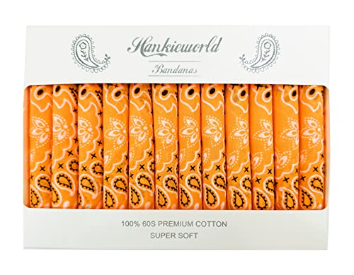 Bandanas Gift Set 12 Pack Soft Thin Handfeel Cotton Bandanna Scarf for men - color: Orange