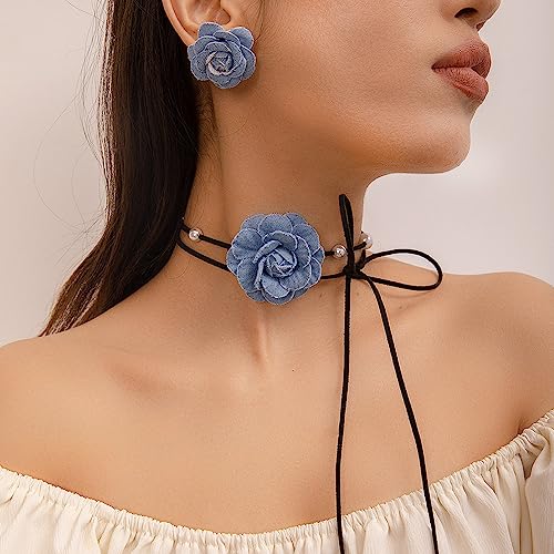 Large Denim Earrings for Women Blue Boho Westen Flower Dangle Earrings Trendy Birthday Christmas Jewelry Gift - color: A-Flower Set