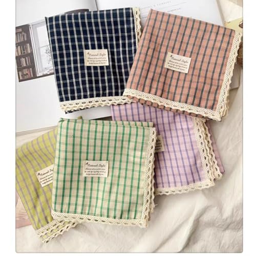 Soft Cotton Like Lace Bandana Headband, Head Wrap, Protective Coverage, Hair Neck Scarf for Women 24 x 24 inch - color: Cas011 - Plaid G