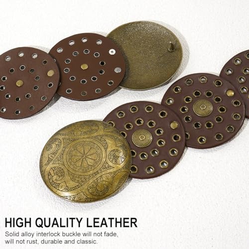 Wide Disc Belt for Women Vintage Leather Hollow Out Round Belt Western Waist Belt - color: Copper Coffee, size: M (47.2 in)
