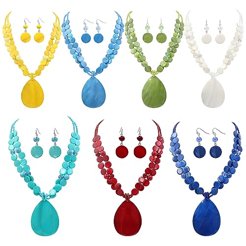 Big Teardrop Pendant Necklaces for Women Colorful Beaded Necklaces Statement Set for Holiday. - color: Red