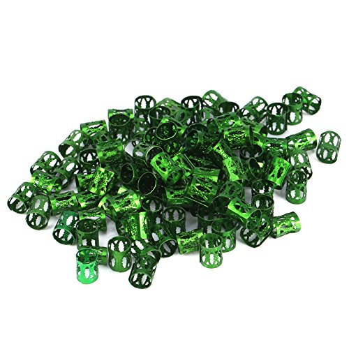 100PCS Braiding Beads Metal Cuffs,New Colorful Dreadlocks Beads Hair Braid Rings Clips Dread Locks, Rings Cuff Hair Decoration Braiding Filigree Tube Hair Jewelry (green) - color: green