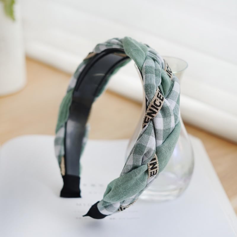 Braided Headband for Women-Vintage Fabric High Crown Headband with Non-Slip Teeth, Cute Boho Knotted Hair Band for Women & Teens (20-Fresh Green, One Size) - color: 20-Fresh Green
