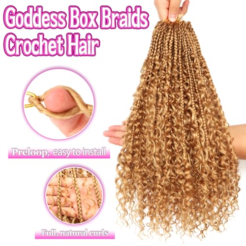 Goddess Boho Box Braids Crochet Hair-8 Packs 18 Inch Crochet Box Braids for Black Women Pre Looped ((#27, 18 Inch (Pack of 8)) - color: #27, size: 18 Inch (Pack of 8)