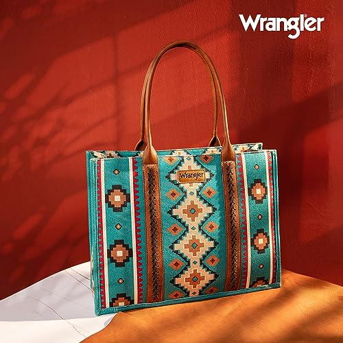 Wrangler Aztec Tote Bag for Women Boho Shoulder Purses and Handbags - color: Angel Diamond Turquoise-l