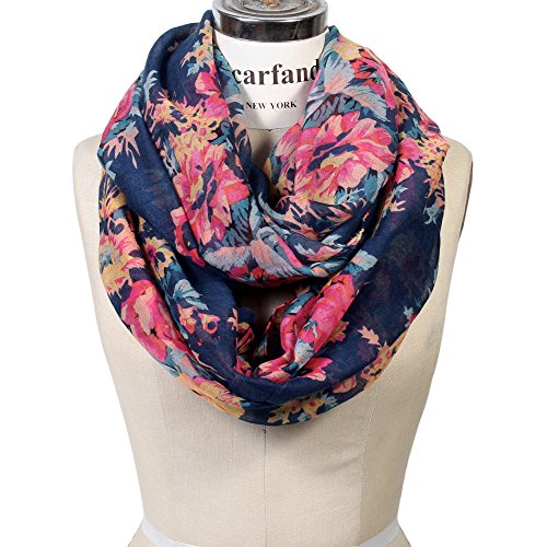 Scarfand's Romantic Rose Prints & Floral Patterns Lightweight Infinity Fashion Scarves Wraps - color: Bouquet Rose Navy