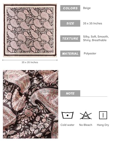 AWAYTR 35” Satin Head Scarf for Women Like Silk Scarf for Hair Scarf Satin Hair Bandana Women Headscarf Hair Wrap Scarf Neck - color: Beige