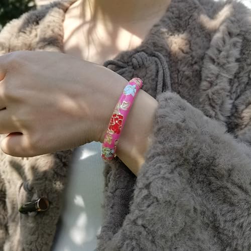 Vintage Flower Cuff Bangles Gold Plated Cloisonne Chinoiserie Peony Floral Elegant Bracelet Gifts For Women - color: rose pink