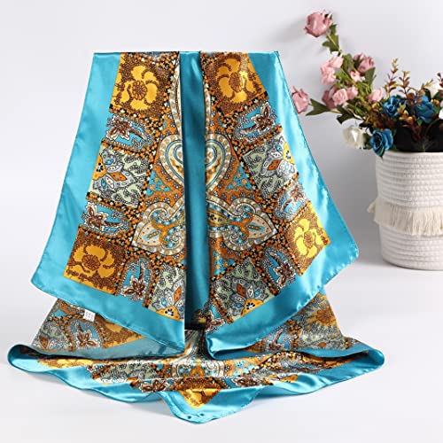 AWAYTR Satin Silk Scarf - Large Hair Bandana, Sleeping Wrap for Women - color: Paisley(blue)