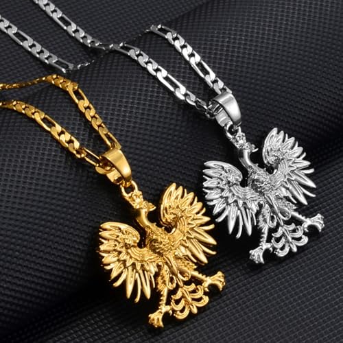 Poland Symbol Eagle Pendant Necklace for Women Men - Eagles Chain Necklace Polska Poles for Unisex - Fashion Accessories Gift Poland - Polish Jewelry Gift - color: Silver, size: 17.7 Inches