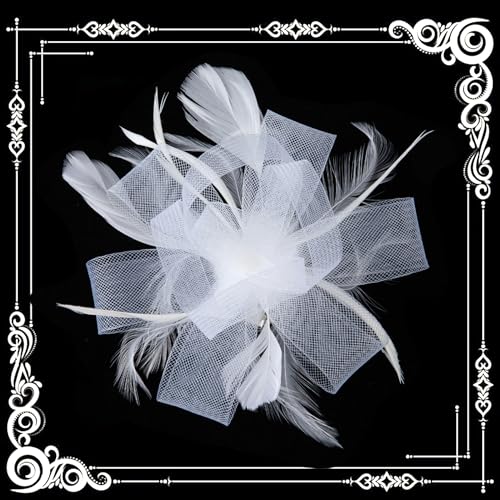 dressfan Womens Fascinator Hat Headpiece 20s Vintage Wedding Hair Accessories for Derby/Wedding/Cocktail/Tea Party - color: White