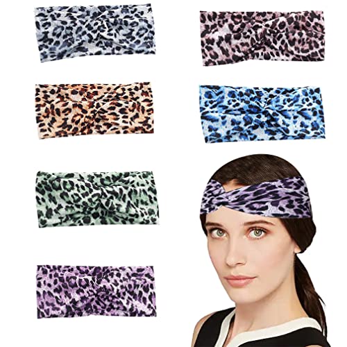 Woration Headband Yoga Leopard Print Cross Wide Elastic Headwear Head Wrap Hairband Twist Turban Knot Head wrap Hair Accessories for Women, Girls - Purple - color: Leopard E