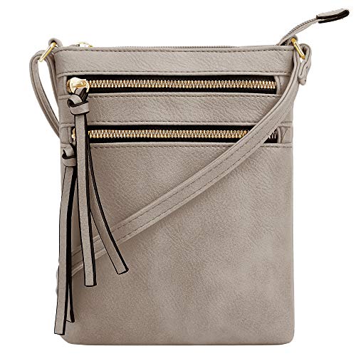 DELUXITY Crossbody Purse Bag Shoulder Bag Multi Pocket Zipper Purse - color: Taupe