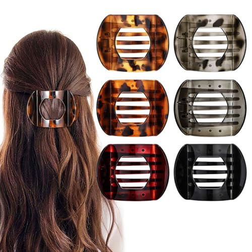 Obeoby 6 PCS Flat Hair Clips, Medium Flat Claw Clips French Hair Barrettes Accessories for Women Girls (Tortoiseshell) - color: Leopard