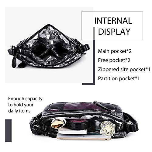 Angelkiss Small Womens Crossbody Bag Leather Shoulder Purse for Women Hobo Bag with Adjustable Shoulder Strap - color: Black/Purple