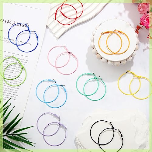 Sasylvia 16 Pairs Colored Hoop Earrings for Women Matte Colorful Hoop 80s Retro Neon Summer Drop Earrings - style: Thin