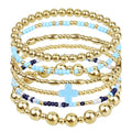 Gold Beaded Bracelets for Women: 14K Gold Bracelets for Women Trendy Dainty Gold Ball Bracelet Stack for Womens - Boho Stretch Bracelets Jewelry Sets with Cross Fashion Accessories Gifts for Women - style: Blue Cross