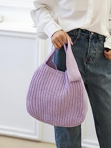 ENBEI Women's Crochet Tote Bag Knit Shoulder bag,Aesthetic Bag,Cute Eco-Friendly Tote for Travel,Daily Use,Gift Box Packaging - color: Purple