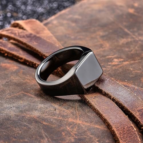 King Will Men's Tungsten Signet Rings Thumb Pinky Biker Band Ring For Men High Polished Plain Wedding Statement Ring Comfort Fit Size 7-12 - color: Gunmetal