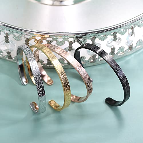 Qitian Islamic Jewelry Gifts for Women Allah Gold Bangles Bracelets Ayatul Kursi Arabic Cuff Bracelet for Women Men Islam Eid Ramadan New Year Gifts - color: B-Rose Gold-Thick - women