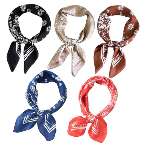 5/7Pcs Fashion Scarves for Women, Multifunctional Boho Scarves Headbands Satin Scarf for Bag Hair Accessories - color: Black & Red