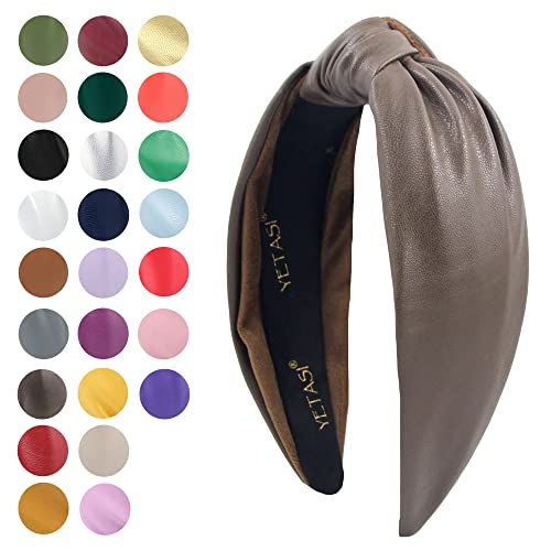 Head bands Adult Women Dark Brown Trendy Women's Hair Accessory Year-round Comfortable Wearable All Day Leather Knotted Headband for Women is a Top Knot Womens Headbands Fashion Designer - color: Dark Brown