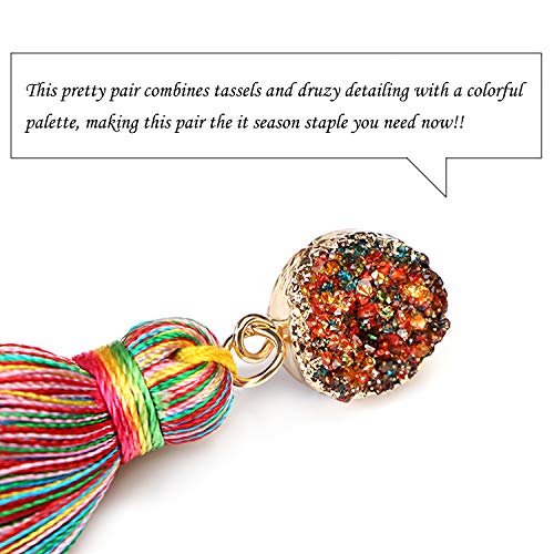 Me&Hz Colorful Layered Tassel Earrings Bohemian Statement Tiered Tassel Big Dangle Drop Earrings for Women Druzy Studs Valentine’s Day Gift - color: Colorful