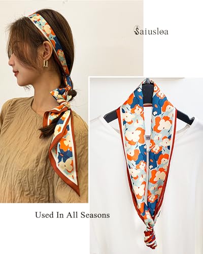 Purse Scarf For Handbags Head Scarves For Women's Hair Bags Scarfs Long Skinny Scarves Fashion Silky - color: A25-orange Graffiti