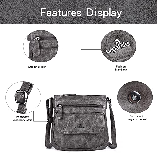 Angelkiss Small Womens Crossbody Bag Leather Shoulder Purse for Women Hobo Bag with Adjustable Shoulder Strap - color: 26grey