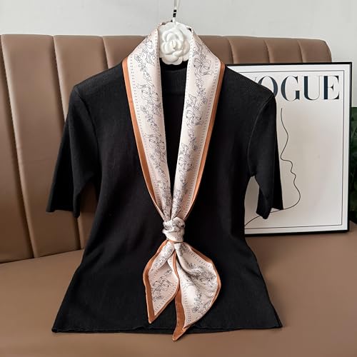 Hair Scarf for Women - 53"x5.3" Purse Scarf, Extra Long Satin Wrap, Versatile Belt & Boho Neck Accessory - color: Khaki Floral