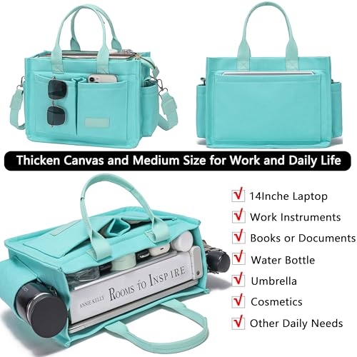 ZHMO Canvas Tote Bag for Women,Women's Bags Crossbody Bags Work Laptop Tote Bag Large Handbags Purse for Travel Nurse Teacher - color: New Upgrade Plus Green With Compartments and Inner Cup Holder
