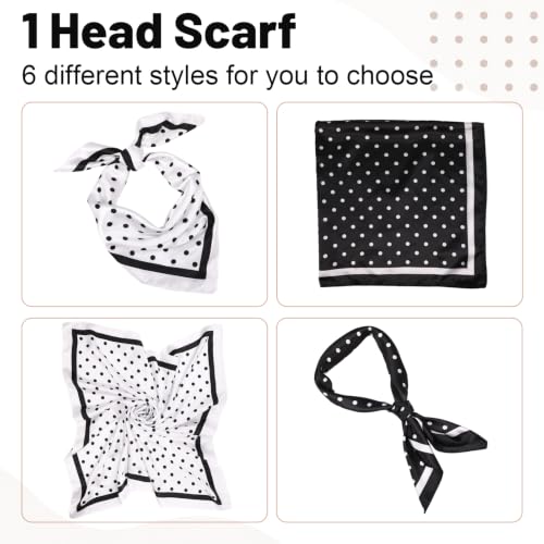 JATEBI 27''/35'' Women Large Satin Scarf Silk Feel Square Wraps Big Hair Bandanas Vintage Print Solid Color Bandana Scarves - color: Beige, Black, Red, Brown, White, Green Polka Dots, size: 35'' Large